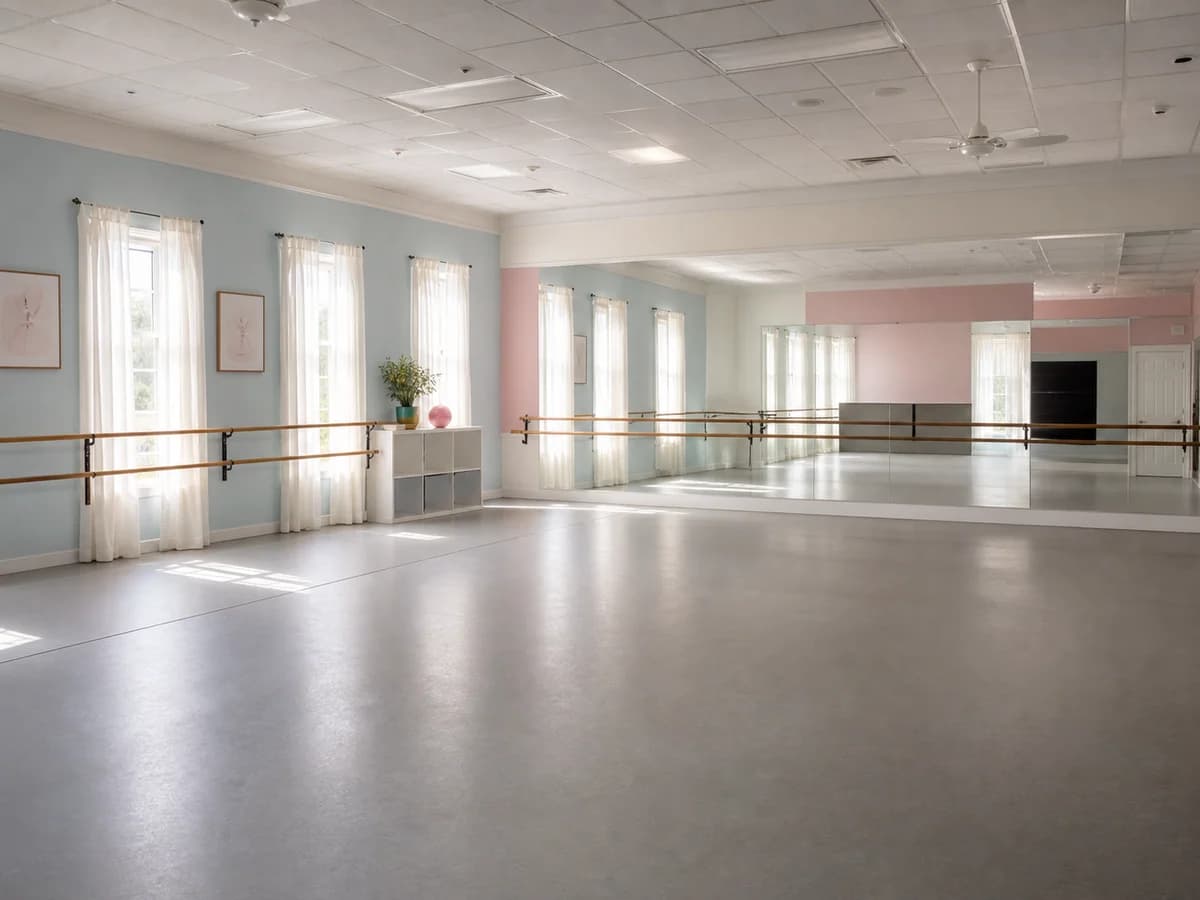 Placeholder image of a bright mirrored dance room